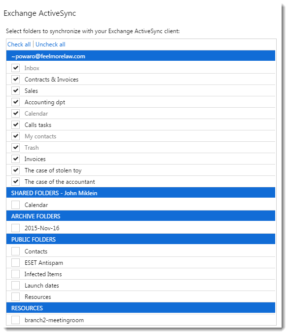 apple iphone exchange public folder calendar