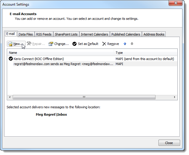 outlook 2016 account settings general tab