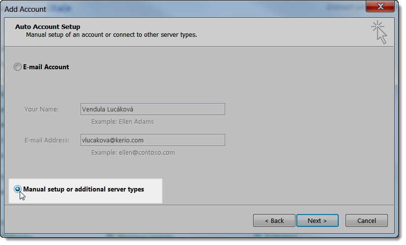 Creating Exchange ActiveSync accounts in Microsoft Outlook