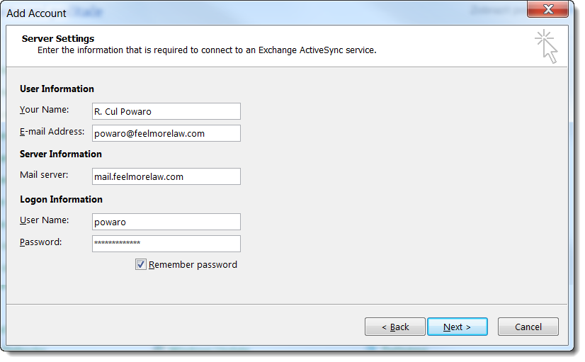 Creating Exchange ActiveSync accounts in Microsoft Outlook