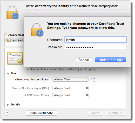 trust certificate in safari