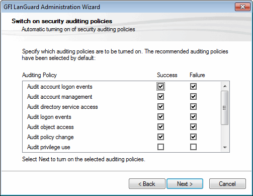 The audit policy administration wizard