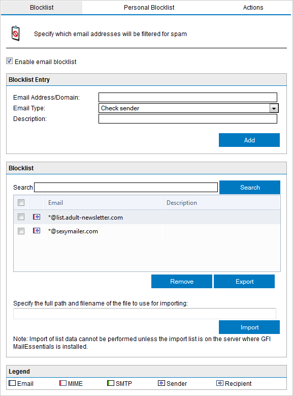 gfi mailessentials bypass internal email