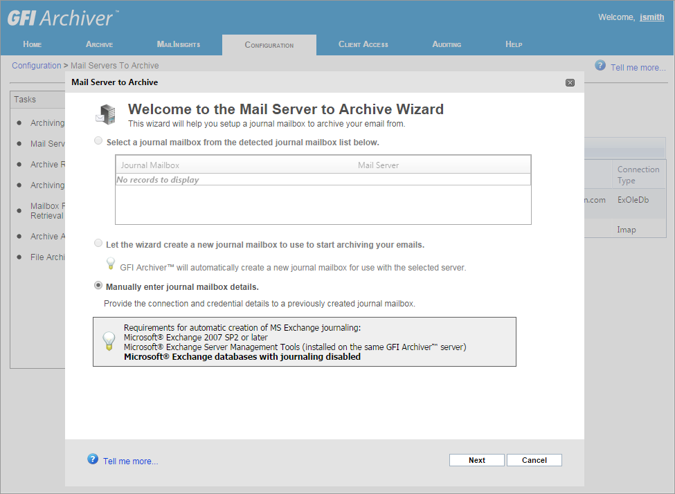 Step 5: Configuring a new Mail Server to Archive in GFI Archiver for Office  365 integration