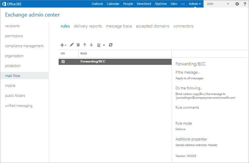 Step 2: Configuring Forwarding Rule in Microsoft Office 365