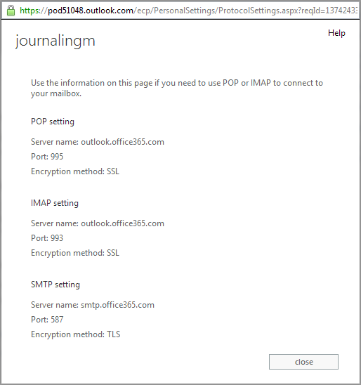 Step 3: Identify connection settings in Microsoft Office 365