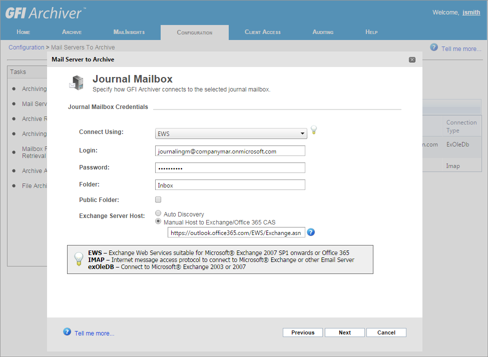 Step 5: Configuring a new Mail Server to Archive in GFI Archiver