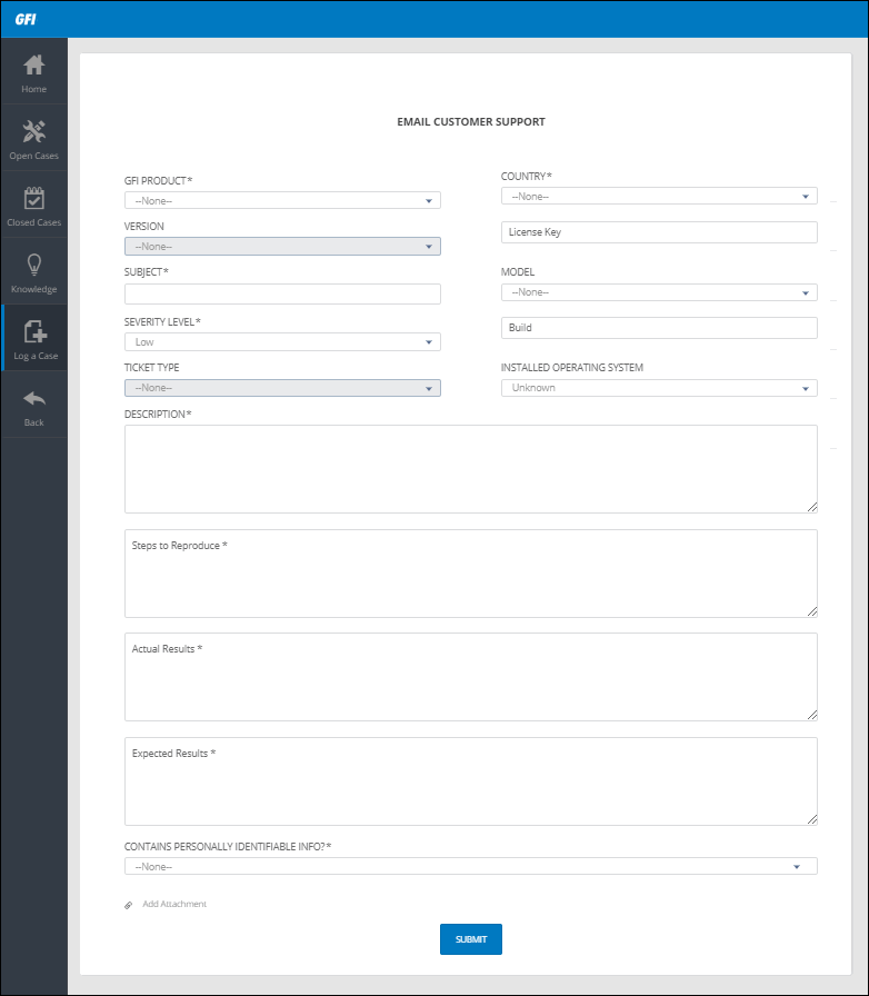 Opening a support case